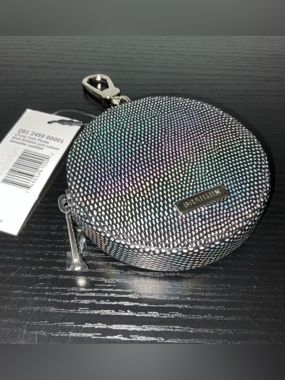 Brahmin Circle Coin Purse BLACK LUXE LEISURE Clip On PURSE CHARM NWT